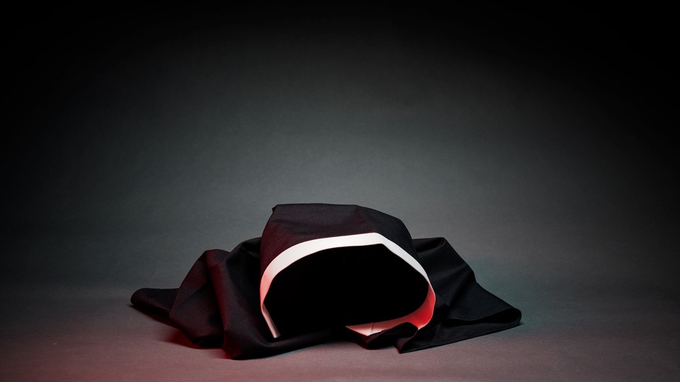 A photo illustration of a nun's habit