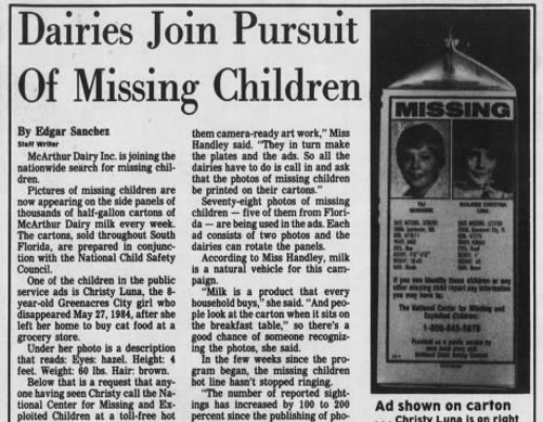 milk carton missing children