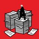 illustration of Trump on piles of paperwork