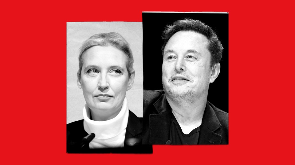 An image of Elon Musk and Alice Weidel, the head of Germany's far-right AfD party