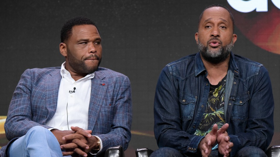 Kenya Barris and 'Black-ish' star Anthony Anderson at a 2016 press conference
