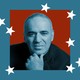 An image of host Garry Kasparov sits in the center of several stars shapes floating around him.