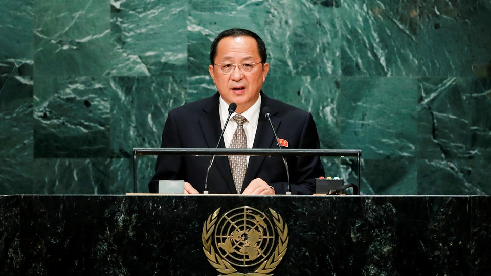 North Korean Foreign Minister Ri Yong Ho addresses the United Nations General Assembly.