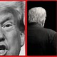 A photo of Donald Trump speaking and a photo of the back of his head