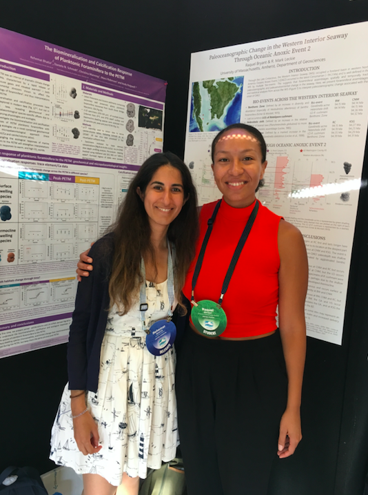 Raquel and Rehemat presenting posters at a conference.