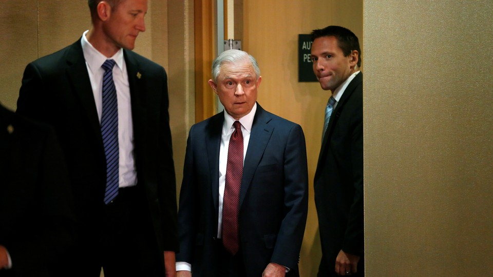 U.S. Attorney General Jeff Sessions arrives at a news conference on September 5.
