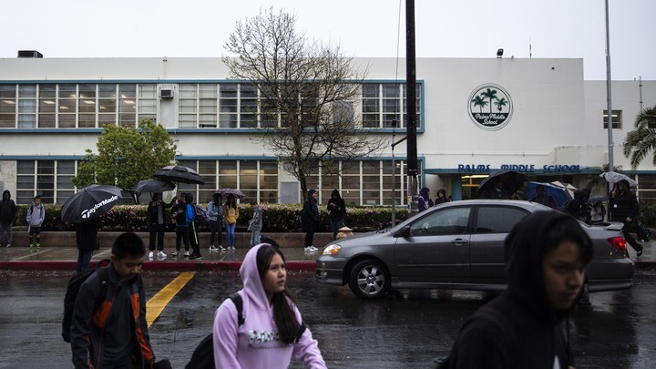Students leave Palms Middle School in Los Angeles