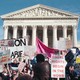 A photo of anti-abortion activists in front of the Supreme Court