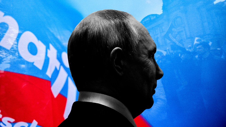 vladimir putin in front of an AFD protest image