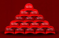 A pyramid of MAGA hats