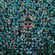 An overhead view of many people wearing green shirts crowding around around a person in the center