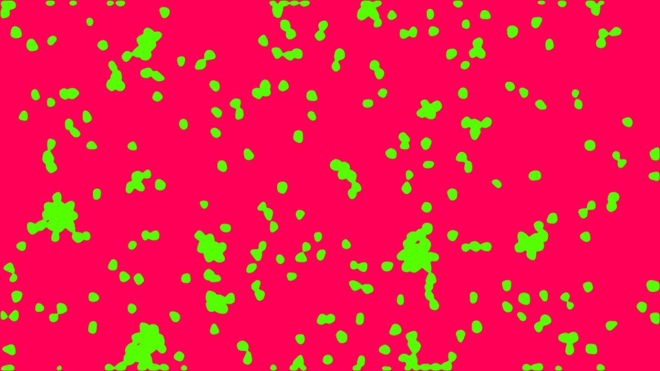 An illustration of green clusters on a red background