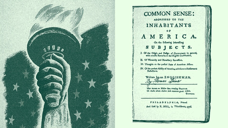 common sense by thomas paine with america statue of liberty hand