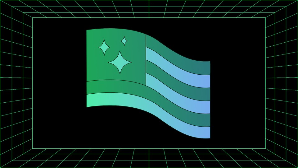 A green-screen-style illustration resembling of a simplified American flag with sparkles instead of stars