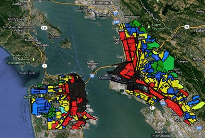 Redlining maps for the Bay Area as designed by Josh Begley with data from the T-RACES project at UNC.
