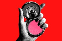 An infinite makeup mirror held up by a manicured hand