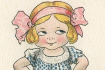A little girl stands smiling with her hands on her hips in this 1915 pro-suffrage postcard, illustrated by Bernhardt Wall.