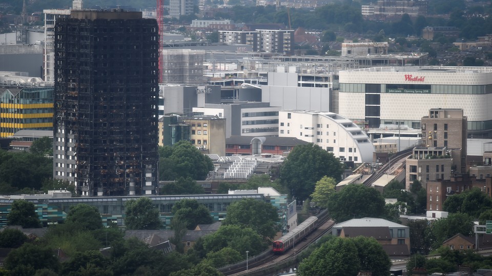 The burnt remains of the Grenfell apartment tower as seen on June 29, 2017. 