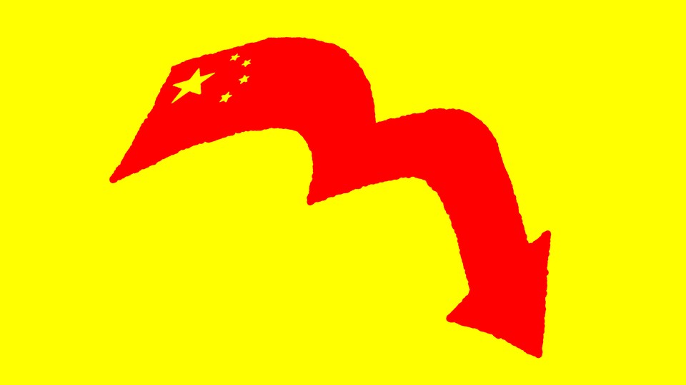 An illustration of the Chinese flag transforming into a downward arrow
