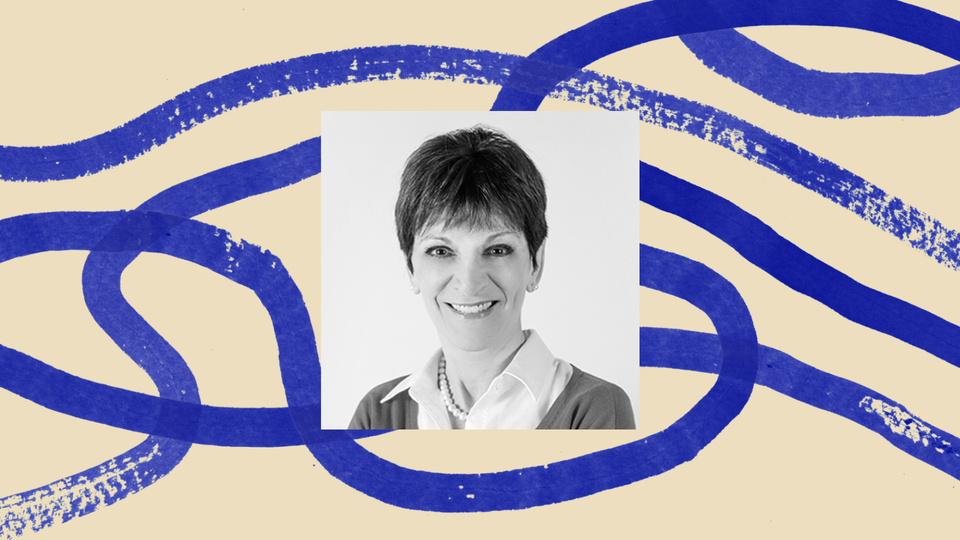 A black-and-white photo of Mona Charen, bordered by an illustration