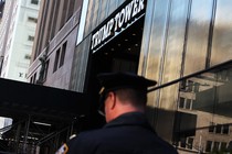 An NYPD officer on duty outside Trump Tower in Manhattan