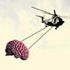 An illustration of a helicopter lifting a brain