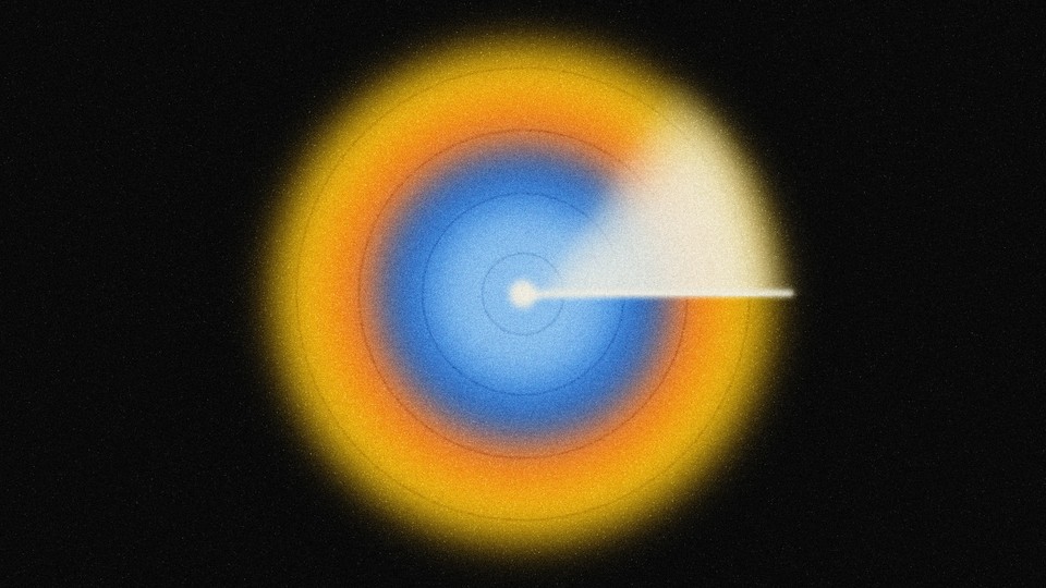 abstract orange circle with blue center with a scanner