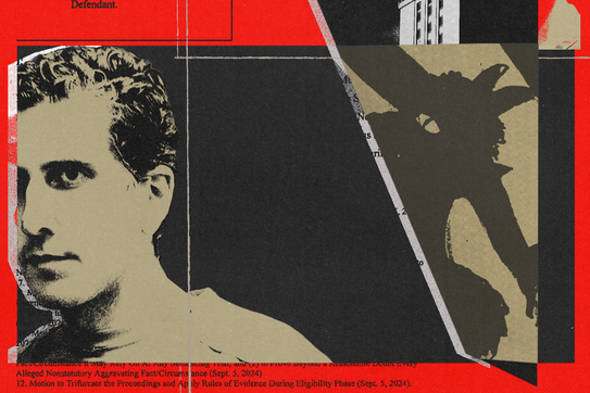 Collage with pictures of Bryan Kohberger and court documents