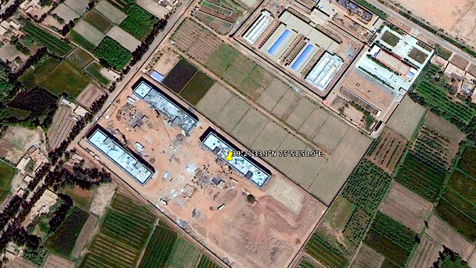 The site of a suspected internment camp in Shufu County, Xinjiang, as seen in satellite imagery in May 2017