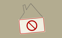 Illustration showing a no-entry sign hanging from a chain with the shape of house roof