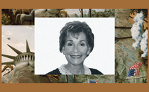 Jude Judy smiles in a black-and-white photograph. The image is set into a frame featuring The Experiment’s show art.