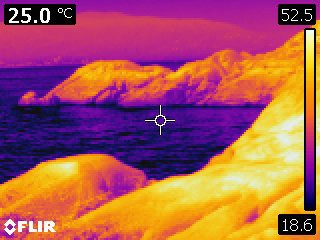 Thermal camera shows temperature measured on shore