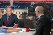 Moderator Jeffrey Goldberg and panelist McKay Coppins on the set of Washington Week With The Atlantic