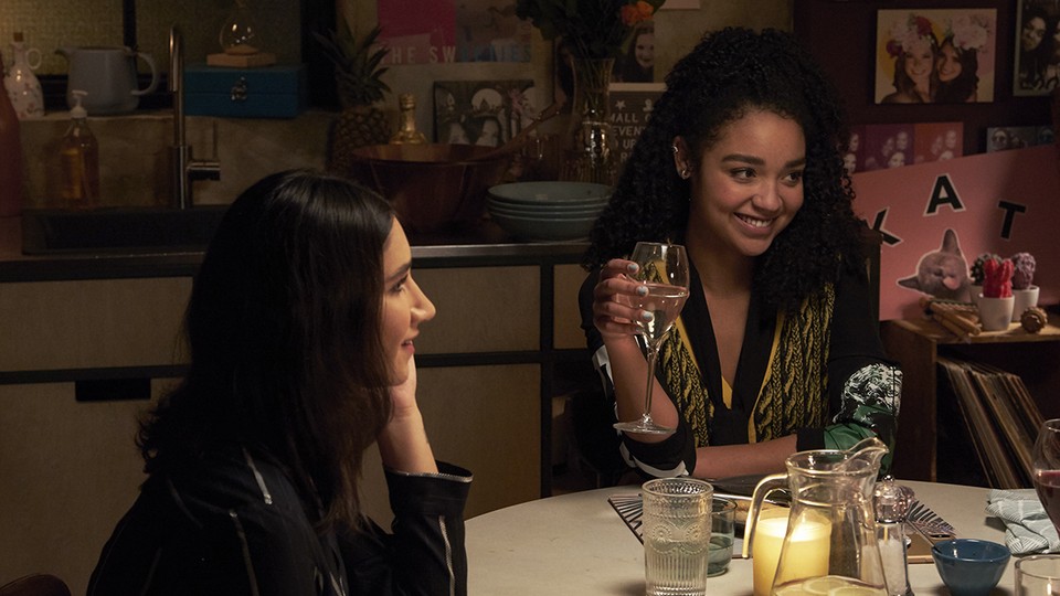 Adena (Nikohl Boosheri) and Kat (Aisha Dee) have dinner with Kat's parents on 'The Bold Type'