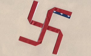 A swastika made of an American flag