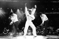 Usher dancing onstage at the Super Bowl half time show