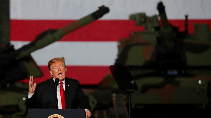 President Donald Trump speaks at a tank-manufacturing plant in Lima, Ohio, in March.