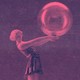 Pink-tinted illustration of a woman with outstretched hands holding a large bubble.