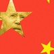 An illustration showing Biden's face appearing against the background of a Chinese flag.