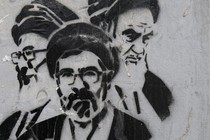 Stencil images of Ayatollah Khomeini the founder of Islamic Republic (R) seen next to Ayatollah Khamenei (L) and his son Mojtaba Khamenei (M) his successor as new supreme leader appear on a wall in Tajrish Square on March 28, 2026 in Tehran, Iran.