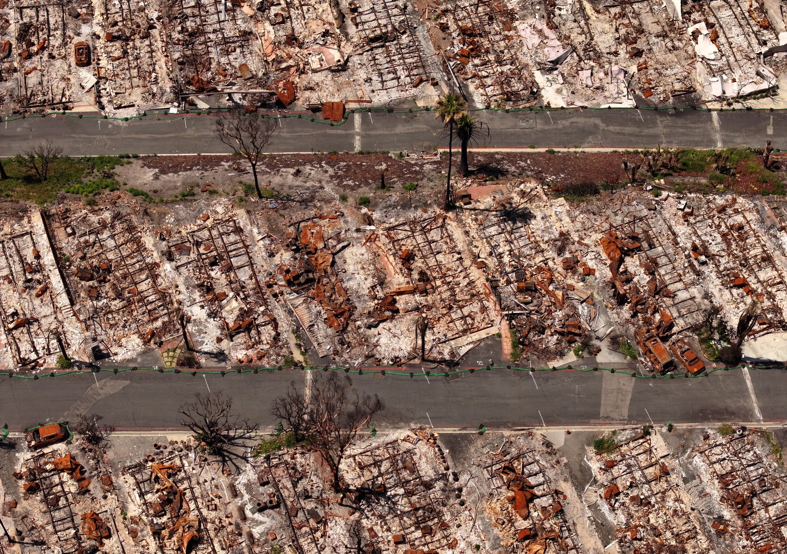 An aerial view of a mobile home park that was destroyed by a fire