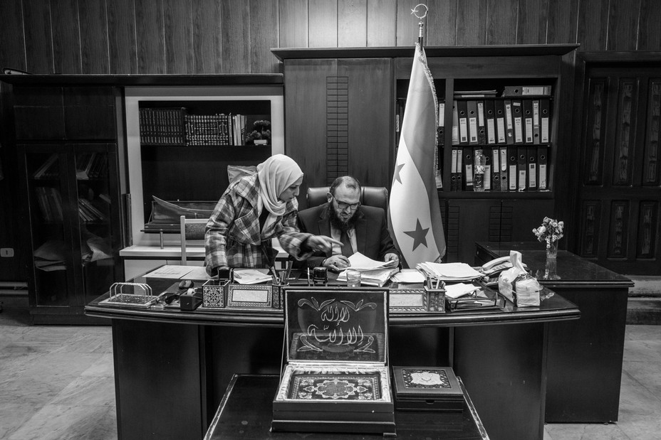 Picture of Hassan Al Aqra’a in his office, was recently appointed to run the courts in Homs. January 15, 2025.