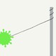 Illustration of a coronavirus particle on the end of a tetherball cord