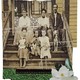 A collage of an old photo of a family on a porch, a filmstrip, a flower, and grass