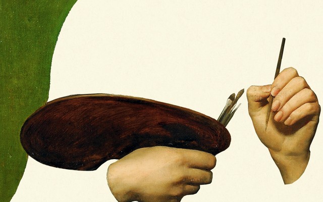 outline of a painter holding a palette and brushes