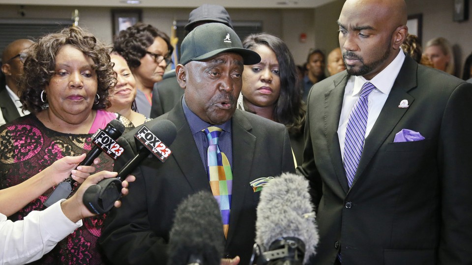 Crutcher's father, the Rev. Joseph Crutcher, talks with the media following the trial verdict on May 17, 2017.