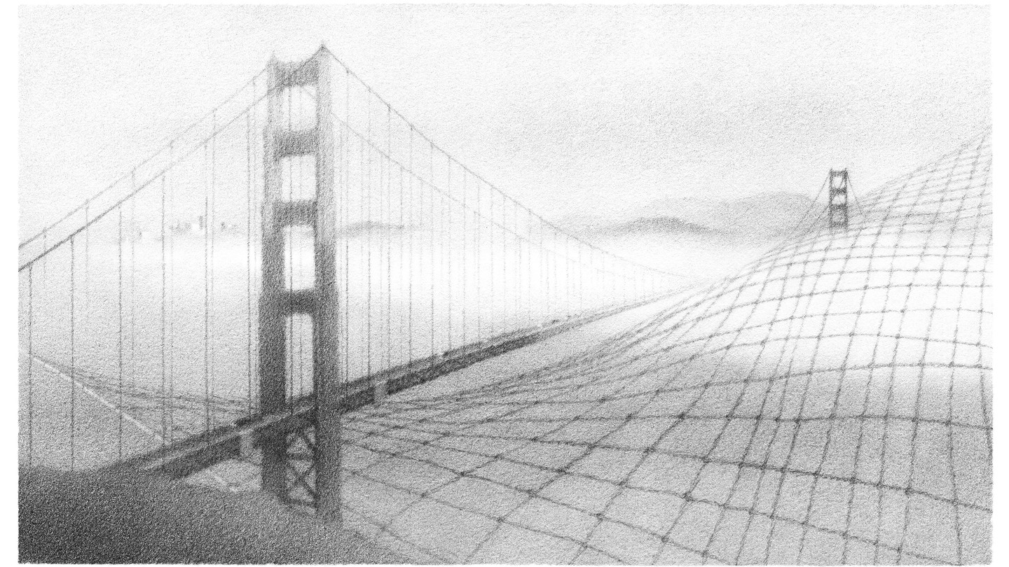 A pencil drawing of the Golden Gate Bridge