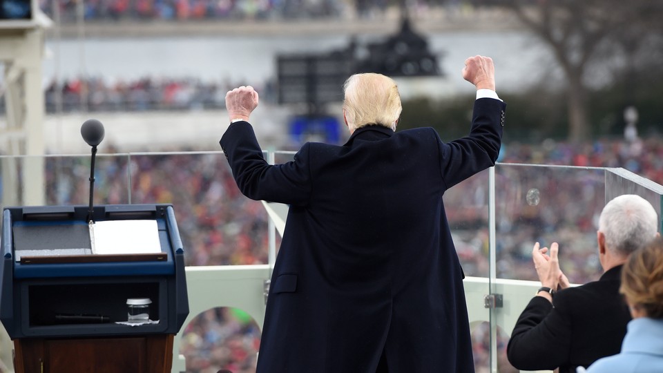 President Donald Trump making a speech at his inauguration