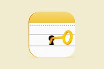 The Notes app icon, with a keyhole and a golden key in it