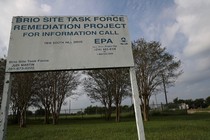 A sign at the Brio Superfund site on September 4, 2017, in Friendswood, Texas